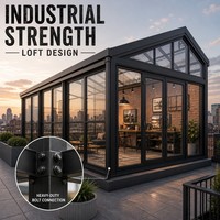 Studio de toit moderne en alliage d'aluminium pour villa, style loft industriel, avec cadre haute résistance, double vitrage Low-E et anti-corrosion