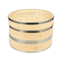 Panier vapeur en bambou naturel à 2 niveaux personnalisé pour aliments chinois Cuiseur vapeur en bois écologique avec couvercle pour la cuisson