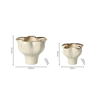 Vase en céramique Flolenco blanc crème avec bord doré, à volants, texturé, ondulé, pour arrangement de fleurs séchées, décoration intérieure