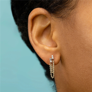 CANNER Fashion Hot Selling S925 Sterling Silver Ins Style square Diamond Double <b>Chain</b> Tassel <b>Stud</b> <b>Earrings</b> - Product Image 4