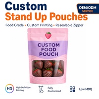 Sachet Doypack Personnalisé Imprimé pour Fraises enrobées de Chocolat et Friandises aux Fruits avec Fenêtre Transparente et Emballage Refermable
