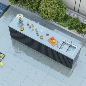 Thiết kế mới Countertop nhà bếp đảo đá cẩm thạch màu đen chậu rửa Countertop với lưu vực bồn rửa tủ cho biệt thự sân