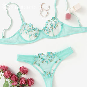 New Fashion Blumen stickerei Damen Gold Orchidee Dessous Frauen Sexy 2 Stück BH und Slip Dessous Sets - Product Image 3