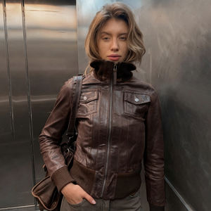 Veste en similicuir style streetwear américain pour femme, avec fermeture éclair, poches utilitaires, effet amincissant à la taille, style vintage - Product Image 3