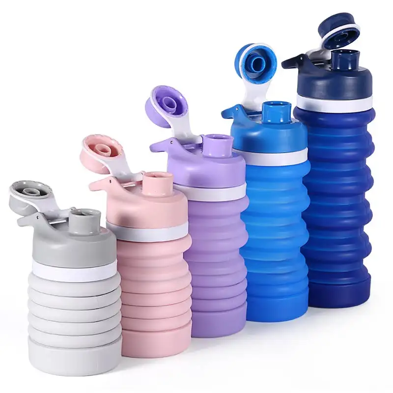 New Custom Eco Friendly Leakproof Foldable Drink Bottle Custom Sport Outdoor Bpa Free Kid Silicone Collapsible Water Bottle