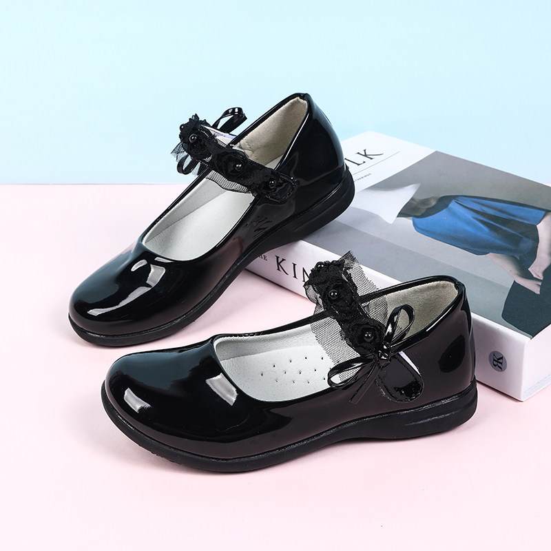 New design soft rubber bow princess children's school shoes leather girls shoes