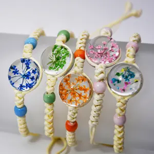 热销女性编织绳手链时尚波西米亚水晶球生命树花朵魅力手工编织可调手链
