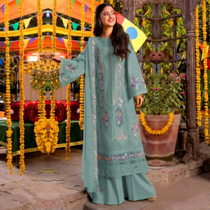 Salwar Kameez Verde Menta Bordado para Mujer con Dupatta, Traje Tradicional Indio Pakistaní, Largo hasta el Suelo, Corte Holgado - Product Image 1