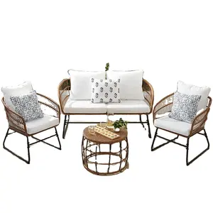 Luxe Tuinmeubelen <span class=keywords><strong>4</strong></span> Stuks Stalen Rotan Tuinsets Buiten Restaurant Sofa Set Patio Conversatie Set Met Zitkussen - Product Image 1