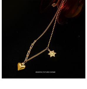 2025 temperamento de moda collar de estrella de cinco puntas colgante de corazón de melocotón collar de acero de titanio - Product Image 2