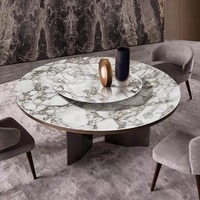 Italienischer Minimalistischer Naturmarmor-Esstisch Luxuriöses Design Villa Hochwertiges Restaurant Runder Esstisch mit Drehteller