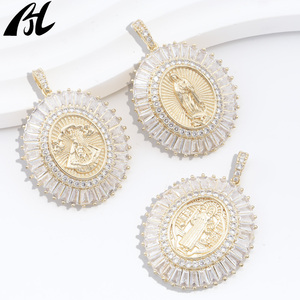 Ciondolo Religioso in Rame con Zirconia Cubica Dorata 35mm*50mm, Gioielli per Bambini con Immagini di Santa Madre di Dio e San <span class=keywords><strong>Giuda</strong></span> - Product Image 2