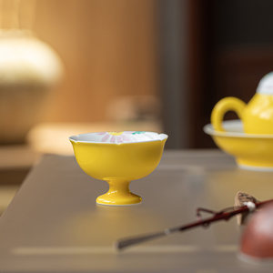 Guanlan Porcelain <b>Tea</b> Cup Imperial Yellow Sunflower Design High Footed Single Cup For Kung Fu <b>Tea</b> <b>Set</b> - Product Image 3