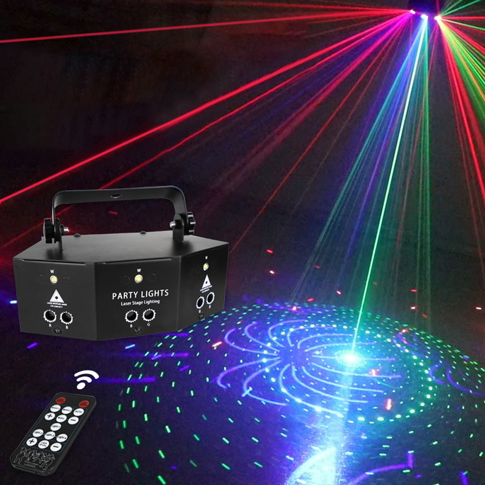 LED Disco Party Light DJ Sound Party Lights DMX512 Projector Lamp Mini 9 Eyes RGBW Stage Lighting with Remote for Club Bar