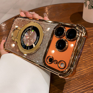 Soporte de anillo magnético con purpurina de lujo a prueba de golpes PC + TPU <span class=keywords><strong>funda</strong></span> de teléfono con <span class=keywords><strong>Protector</strong></span> de cámara para <span class=keywords><strong>iPhone</strong></span> 17/16 Pro Max Air 11-15 - Product Image 4