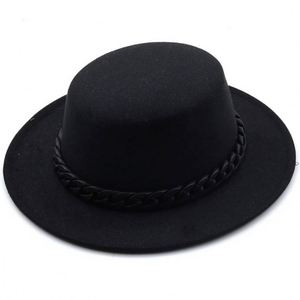 In Stock Cheap Price 100% Wool Felt Women Fedora Felt Hat Wide Brim Fedora Hats With Chain - Product Image 6