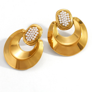 ต่างหูทรงเรขาคณิต ชุบทอง 18k รูปวงรี ประดับเพชรเม็ดเล็ก เครื่องประดับแฟชั่นสำหรับงานปาร์ตี้ - Product Image 4