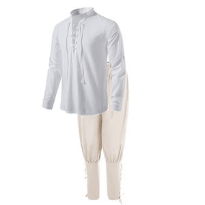 Conjunto de 2 Piezas de Disfraz de Caballero Medieval para Hombre Camisa de <span class=keywords><strong>Pirata</strong></span> Renacentista y Pantalones con Banda en el Tobillo para Halloween de Tela de Algodón y Lino - Product Image 6