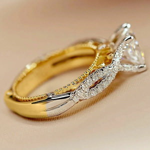 Anello Bicolore a Forma Quadrata, Design in Stile Palazzo, Anello da Dito per Donne - Product Image 6