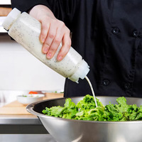 Dispenser Saus FIFO Dua Kepala Komersial, Botol Plastik PP Food-Grade Silinder dengan Tutup Ulir untuk Salad
