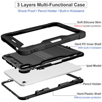 Casing Tablet PC Heavy Duty Defender Rugged Armor Stand untuk iPad Mini 3 4 5 6 7, Holder Kickstand, Anti-Shock, Pelindung