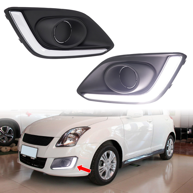 For Suzuki Swift 2014 2015 2016 DRL 12V 2PCS High Bright Relay Waterproof ABS LED Strip Daytime Running Light +Fog Lamp Cover