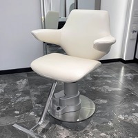 Fauteuil de Barbier Moderne Professionnel avec Siège en Cuir PU Blanc Nacré, Relevable et Pivotant, pour Salon de Coiffure – Vente Directe