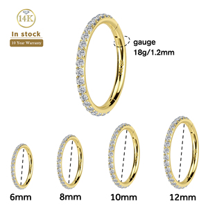 لوتس للبيع بالجملة، مجوهرات جسم فاخرة من الذهب الخالص عيار 9K و<span class=keywords><strong>14K</strong></span> و18K، حلق كليكير وحلقة أنف مرصعة بالزركون على الجانب، مجوهرات ثقب الجسم الراقية - Product Image 2
