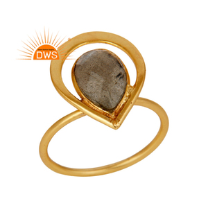 Natural <b>Labradorite</b> Gemstone <b>Ring</b> Sterling Silver Yellow Gold Plated Art Deco Style <b>Ring</b> Jewelry Wholesale - Product Image 1