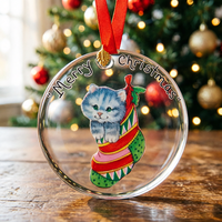 Runde Bedruckte Kristall-Weihnachtsdekoration Niedliche Katzen-Strumpf-Figur Cartoon Weihnachtsbaum Feiertagsdekoration