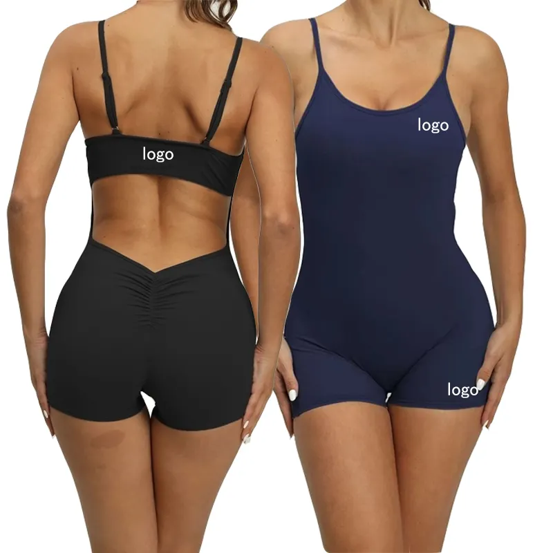 Thấp Moq Nylon Elastane Hip Lift Bụng Micro Căng Jumpsuit Phụ Nữ Chặt Chẽ Yogawear Thể Thao Tập Thể Dục Playsuit