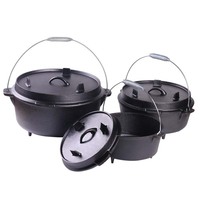 Peralatan Masak Camping Heavy-Duty Oven Belanda Besi Cor Pra-Bumbu dengan Tutup untuk Memasak di Perapian Camping