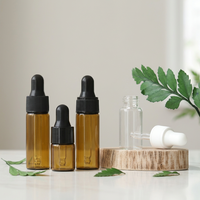 Mini flacon cylindrique en verre mat ambré transparent de 1 à 10 ml pour huiles essentielles et parfums, rechargeable avec bouchon à vis