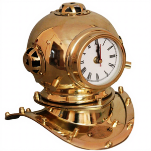 นาฬิกาทองเหลืองขัดเงาทำมือ CH Nautical ลายธีมดำน้ำ ขนาด 8 นิ้ว รูปทรงหมวกดำน้ำ ของขวัญวันคริสต์มาส วันแม่ - Product Image 1