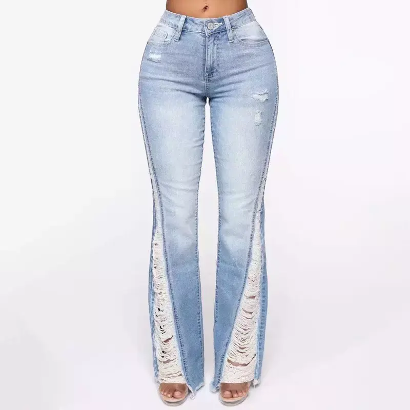 Wholesale Slim Pants Stretch High Waist Fringed Women's Jeans Skinny Tear Women's Pants