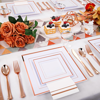 Assiettes en plastique jetables carrées blanches avec bordure or rose, très résistantes, 350 pièces, pour mariage, anniversaire, Halloween