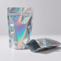 Sac d'emballage personnalisé vertical en feuille d'aluminium avec fermeture à glissière holographique en plastique imprimé numériquement avec fenêtres en gelée de lait