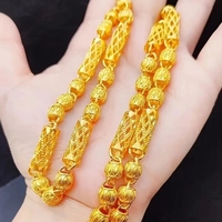 Kalung silinder kotak berongga pria, aksesori tebal Funky Hip Hop berlapis emas dengan desain geometris yang kompleks, hadiah rantai rantai