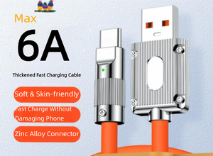 สายชาร์จเร็ว 120W สำหรับแอนดรอยด์, สายซิลิโคนเหลวแบบหนา 6A ชนิด Type C, ทนทานและไม่พันกัน พร้อมสายหนัง<span class=keywords><strong>แท้</strong></span> - Product Image 5