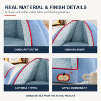 Doppelfunktions-Katzenbett mit offenem Sofa und halbgeschlossenem Haus im blauen Cord-Gingham-Design für Hauskatzen