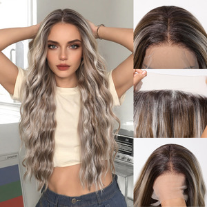 <span class=keywords><strong>Parrucca</strong></span> in pizzo naturale senza cuciture 13*6 a grande superficie, annodata a mano con filo di seta, da <span class=keywords><strong>donna</strong></span>, casual, con parte frontale, leggera, traspirante, grigio sfumato, ricci lungi - Product Image 5