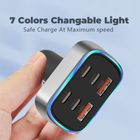 Cargador de Coche USB C de Carga Súper Rápida 6 en 1 con Luz RGB, Cargador USB para Encendedor de Cigarrillos Multipuerto de 105 W para iPhone
