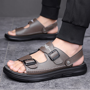 Sandalias Planas para Hombre de Cuero Genuino, Punta Abierta, Antideslizantes, Transpirables, Suela Suave, Casuales, para Playa y Conducir - Product Image 2
