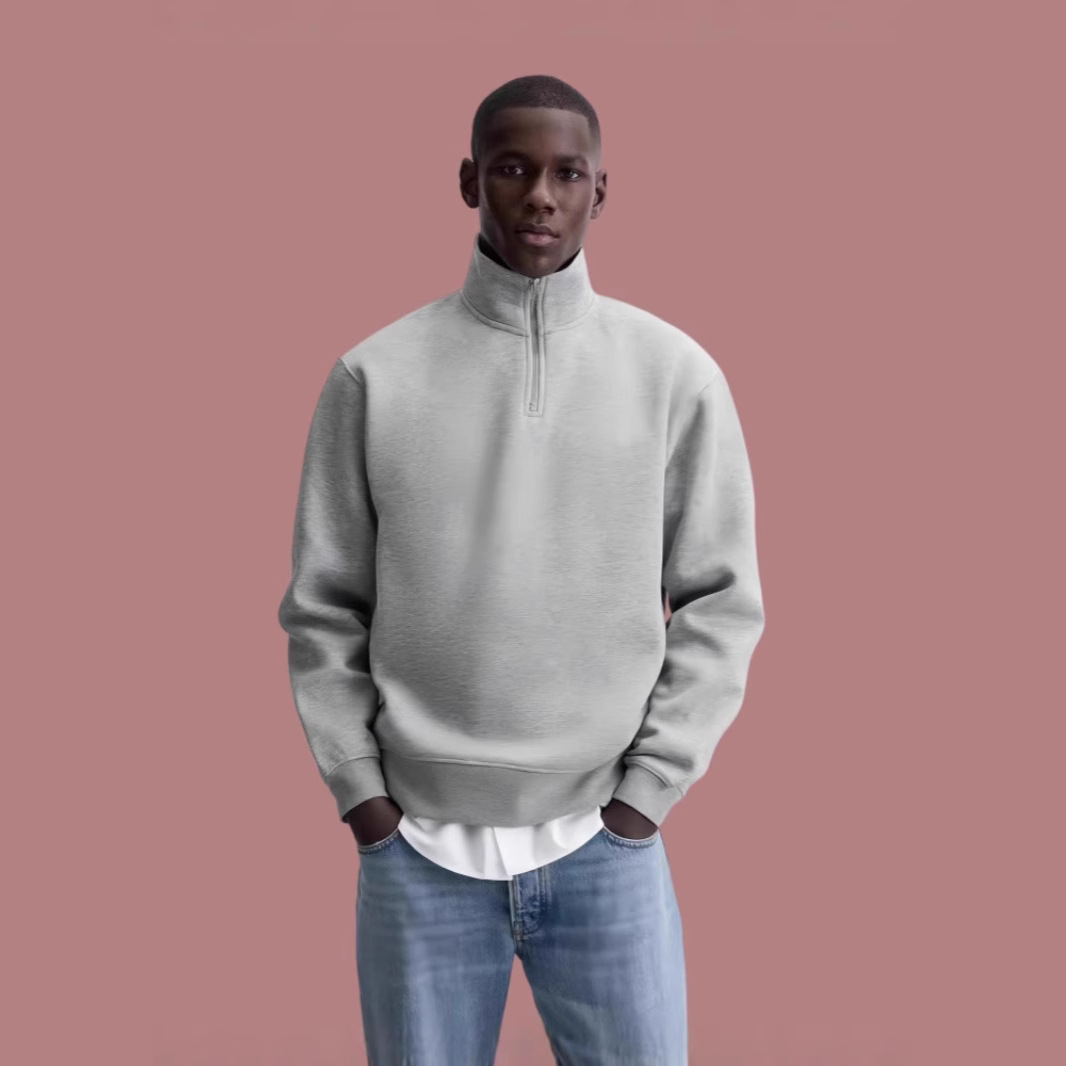 50‘s Half Sleeve Sweatshirt GREY 無地 Comfy Crew Half Zip - Light Grey Marl - Rise