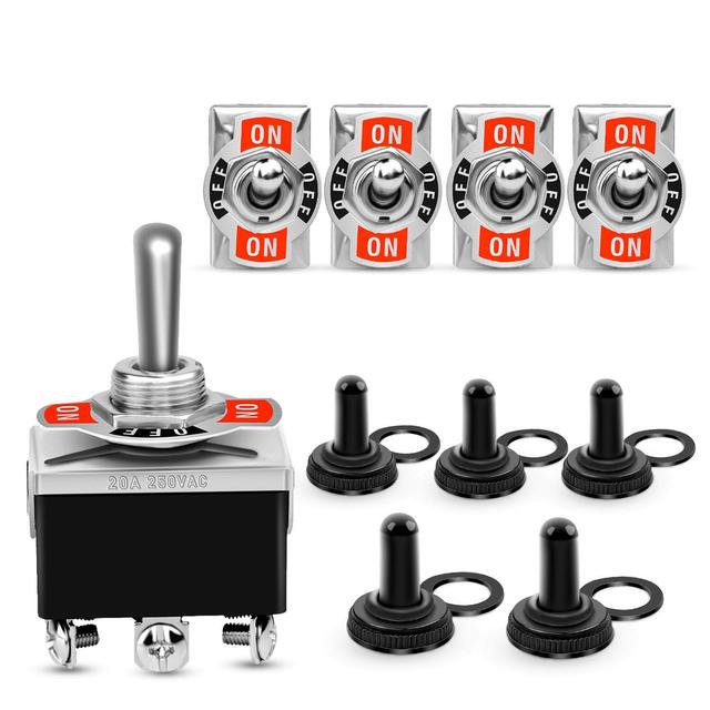 Heavy Duty Toggle Switch 15A 250V 20A 125V, 2 3 6 Pin SPDT 3 Way ON-Off-ON Latching Switch with Waterproof Cap for Car Boat RV