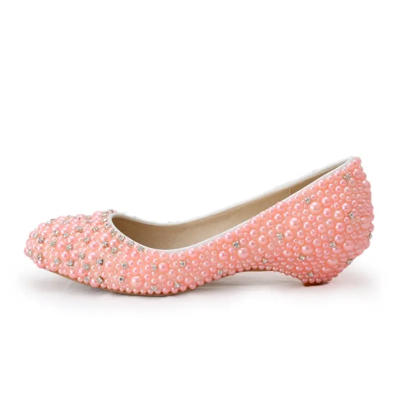 Plus Size Pink Diamond Bling Female Dress Shoes Sandal Mary Jane Flats Wedding Bridal Shoes