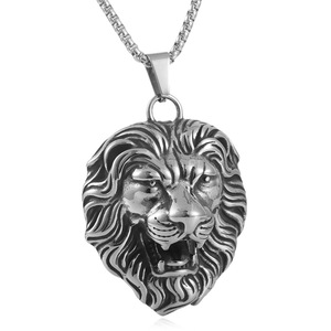 Collar con Colgante de León de Acero Inoxidable, Diseño de Cabeza de Animal Plateado, Joyería de Moda para Hombre, Cadena de 3.0*60cm - Product Image 1