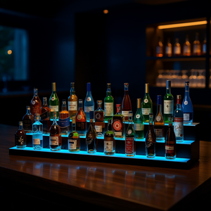 Estante de Barra para Botellas de Licor con Iluminación LED de 3 Niveles, 60 Pulgadas, Montaje en Pared, Acrílico, Mueble de Barra Contemporáneo - Product Image 2