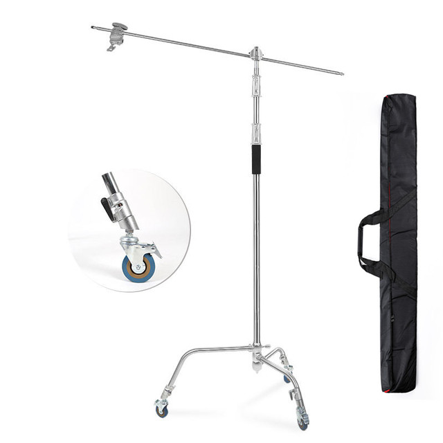 Heavy Duty 40 Inch Photo Studio Photography Light Stand for Livesteaming C Stand with Boom Arm 3.3M Stainless Steel C-stand