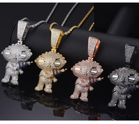 2025 Offre Spéciale mignon motif géométrique Stewie Griffin pendentif plaqué or cuivre grand dessin animé Hiphop lien principalement en laiton